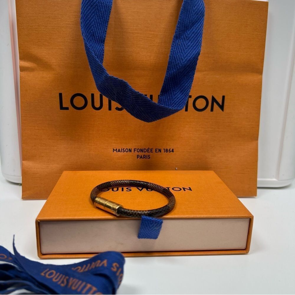 Louis Vuitton Damier Ebene Leather Bracelet 6" Box And Bag